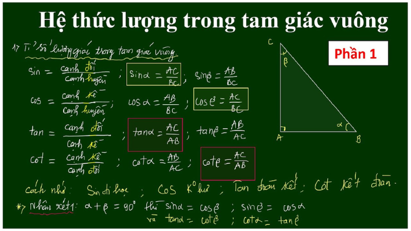 công thức lượng giác trong tam giác