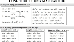 công thức lượng giác lớp 10