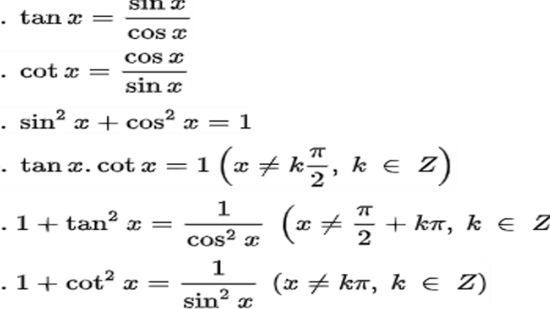 công thức lượng giác cơ bản